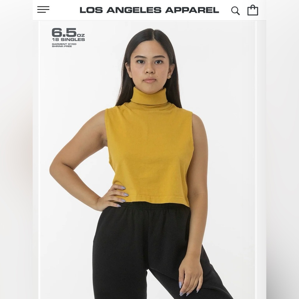 Los Angeles Apparel Garment Dye Sleeveless Turtleneck Crop Top - Picture 2 of 6